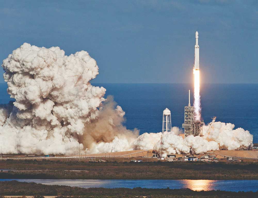 Rocket taking off from launchpad